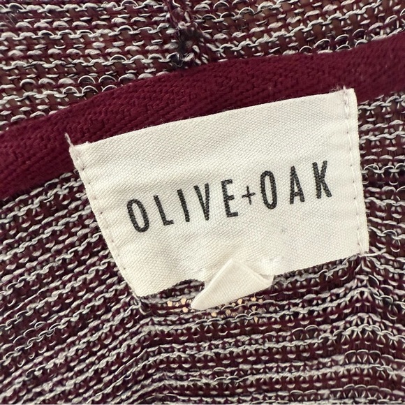 Olive + Oak Striped Pullover Hoodie with Burgundy Accents Lightweight Soft Large - Picture 4 of 11